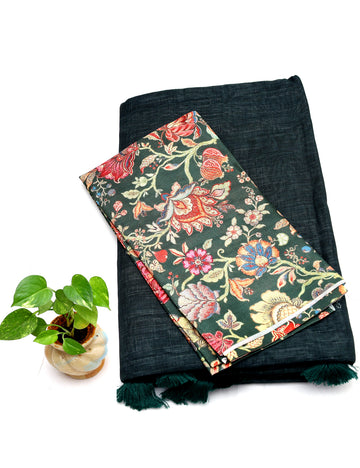 Bottle Green Fancy Linen Cotton Sarees