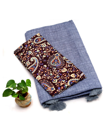 Gray Fancy Linen Cotton Sarees