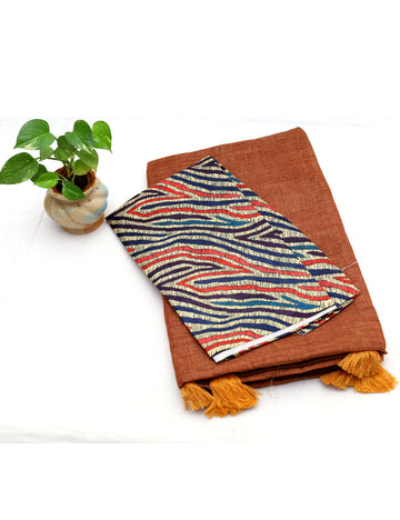 Brown Fancy Linen Cotton Sarees