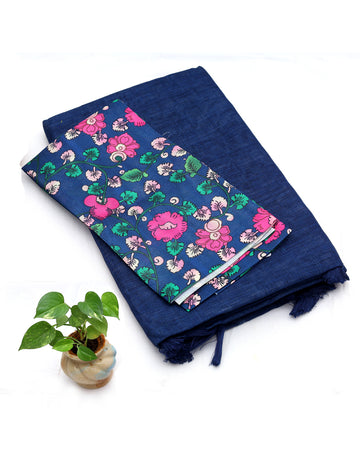 Navy Blue Fancy Linen Cotton Sarees