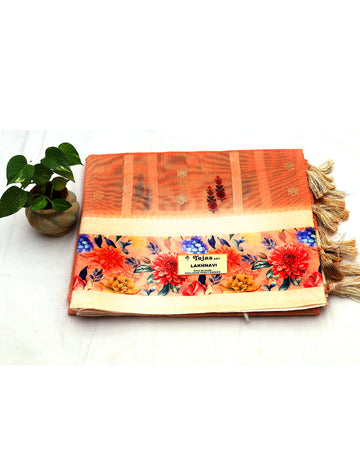 Orange Fancy Linen Silk Sarees