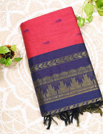 Rani Pink With Blue Kalyani Cotton Sarees