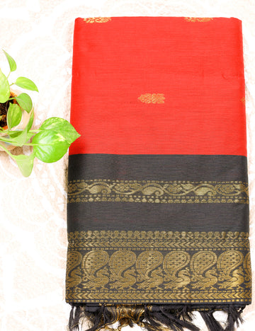Red With Black Kalyani Cotton Sarees