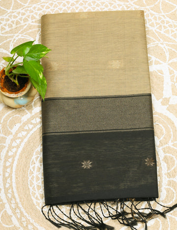 Sandel With Black Makeshwari Silk Cotton Sarees