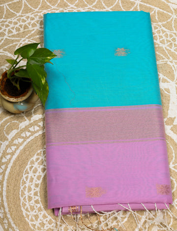 Sky Blue And Pink Makeshwari Silk Sarees