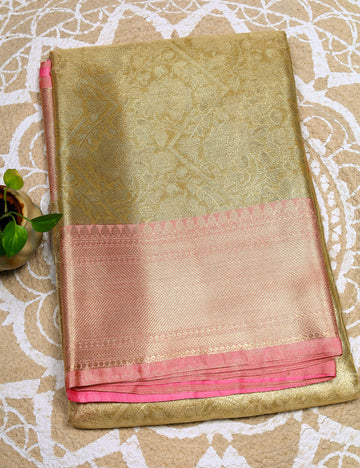 Gold With Pink Banarasi Tissue Silk Sarees