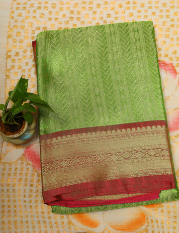Green With Rani Pink Banarasi Tissue Silk Sarees