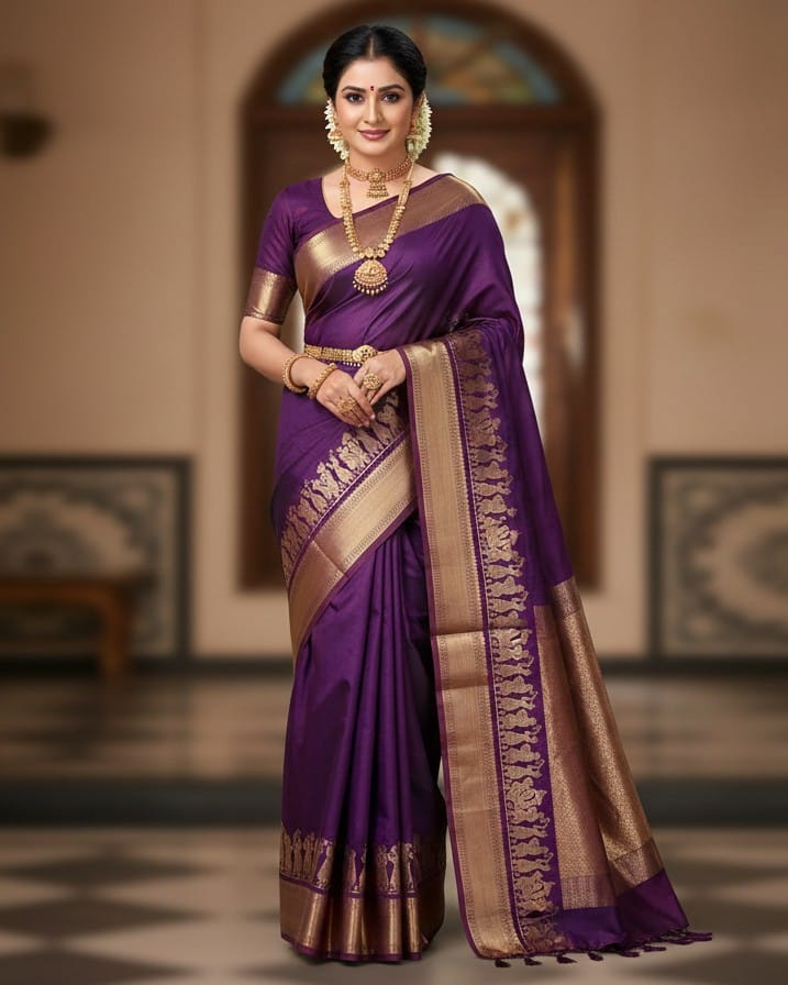 Pallaku Design Semi Kanjipuram Soft Silk Sarees