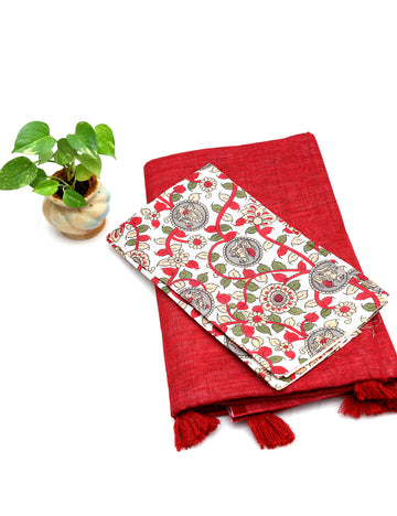 Red Fancy Linen Cotton Sarees