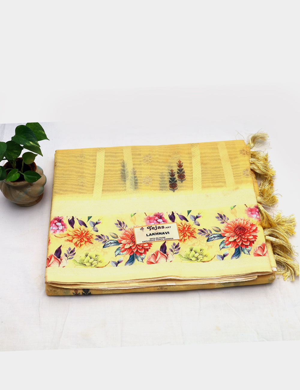 Yellow Fancy Linen Silk Sarees