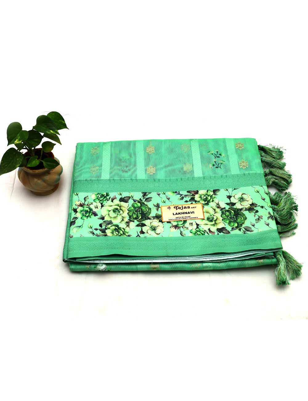 Pista Green Fancy Linen Silk Sarees