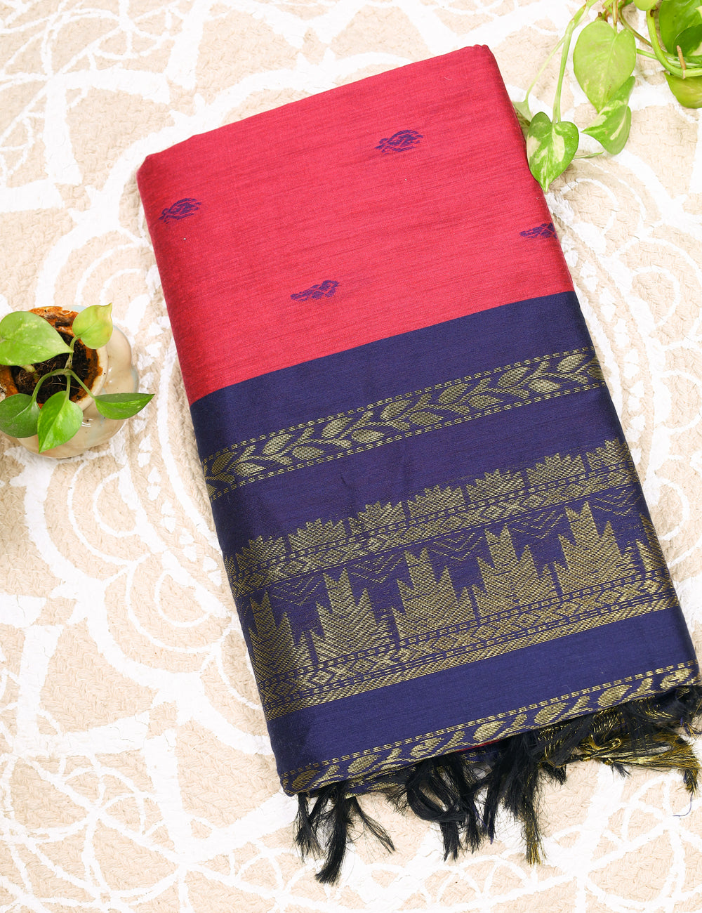 Rani Pink With Blue Kalyani Cotton Sarees