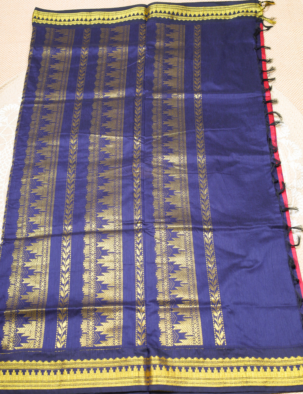 Rani Pink With Blue Kalyani Cotton Sarees