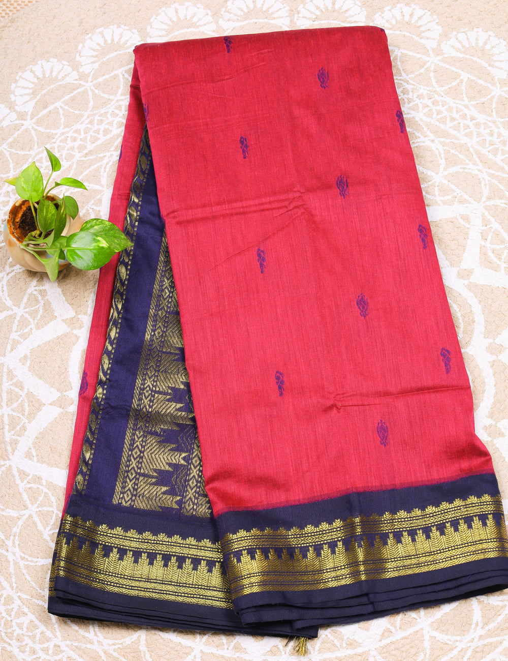 Rani Pink With Blue Kalyani Cotton Sarees