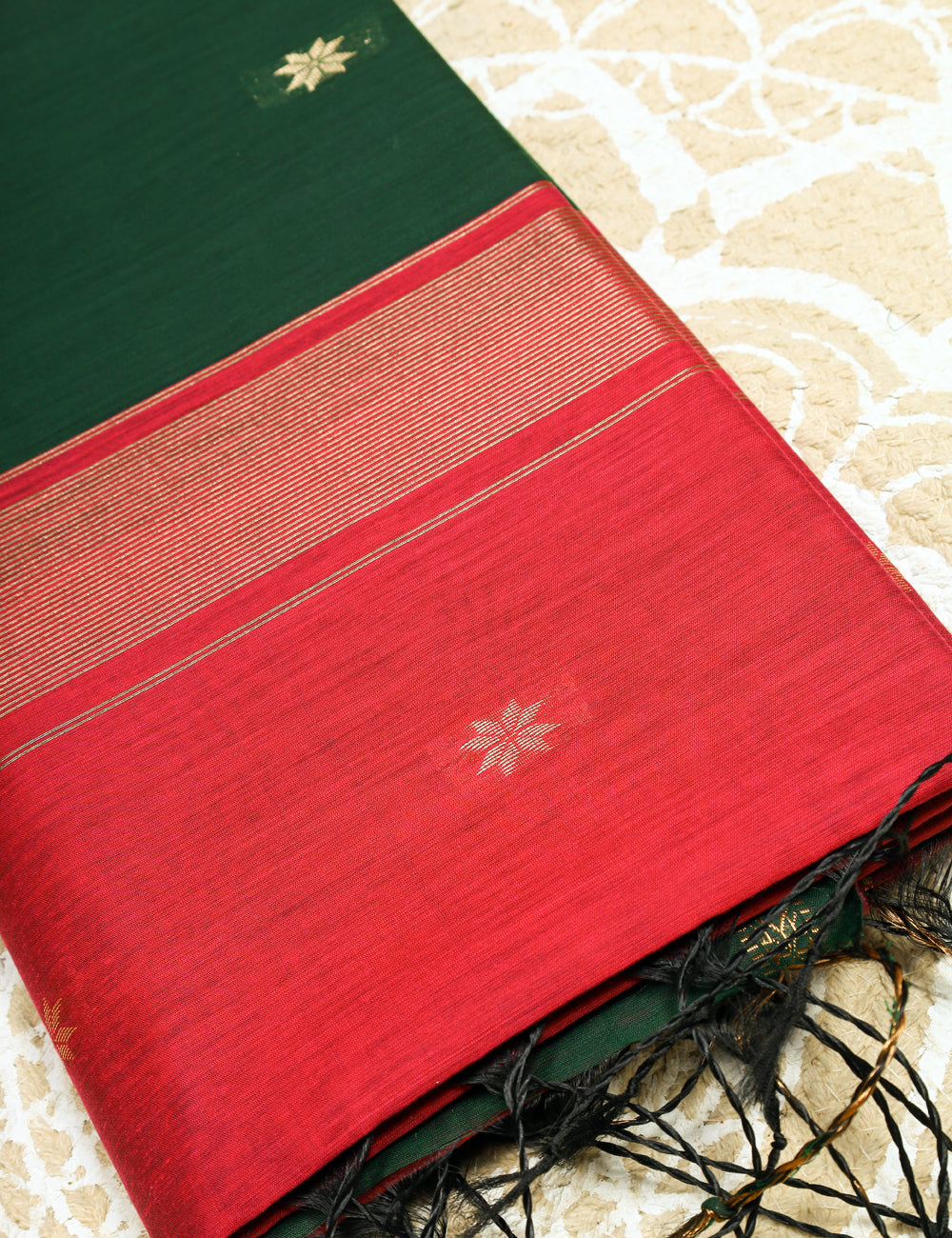 Bottle Green With Rani Pink Makeshwari Silk Cotton Sarees