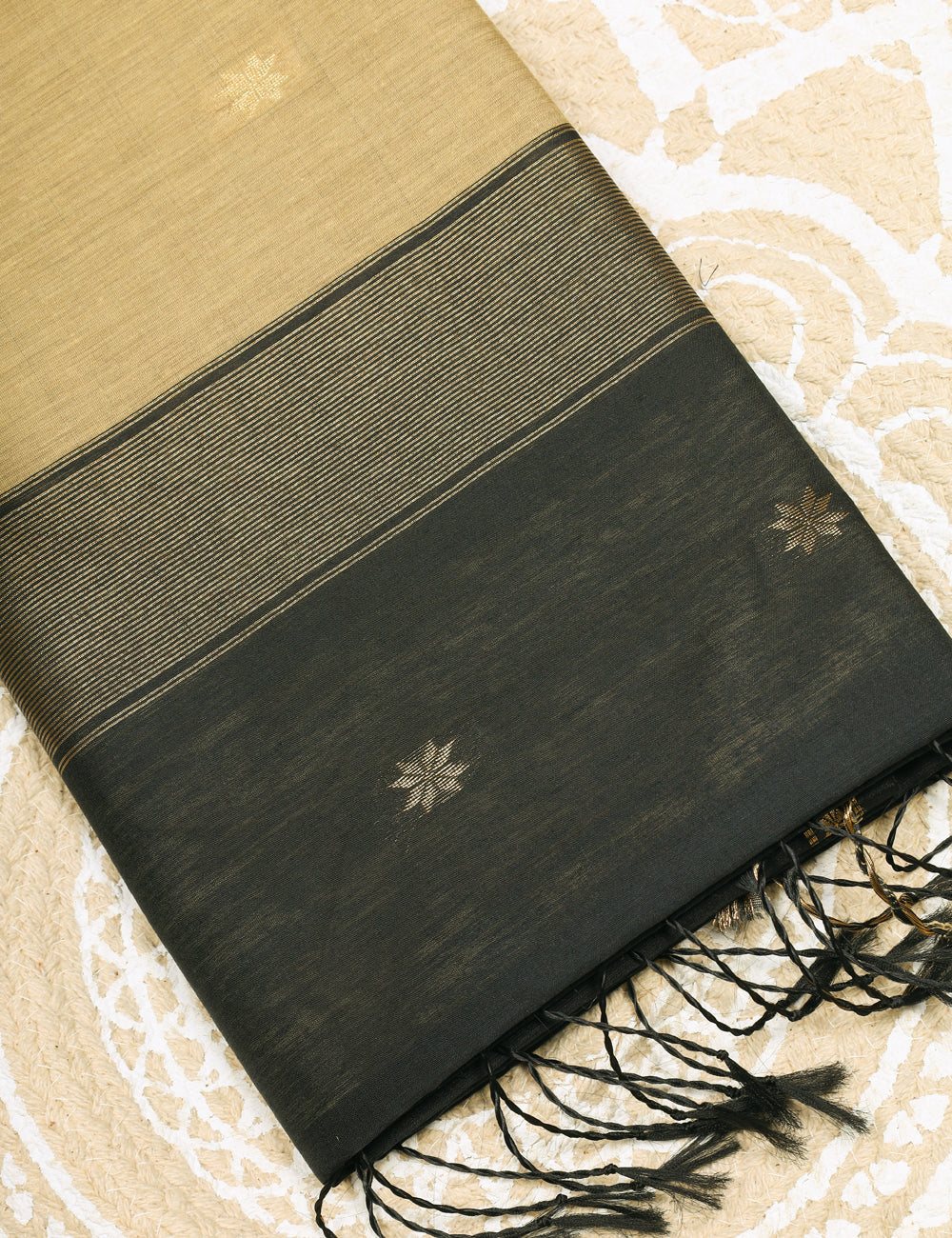 Sandel With Black Makeshwari Silk Cotton Sarees