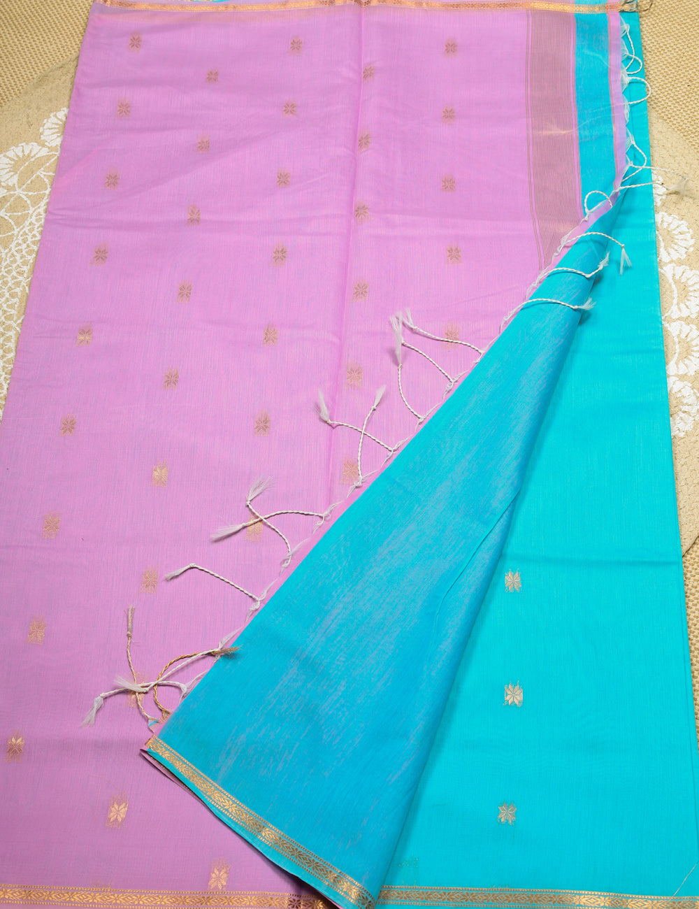 Sky Blue And Pink Makeshwari Silk Sarees