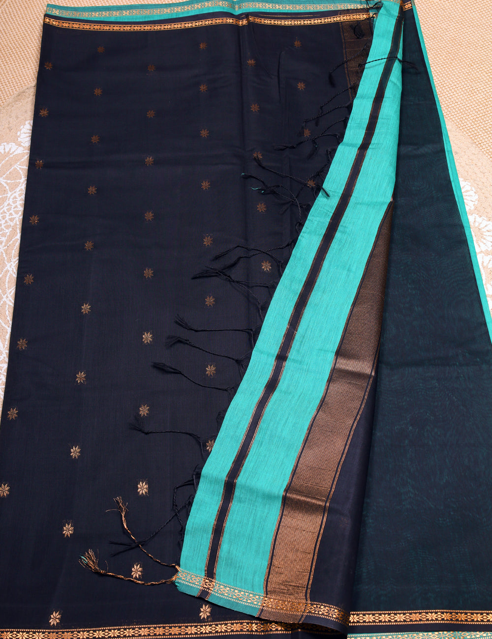 Ramar Blue With Black Makeshwari Silk Cotton Sarees