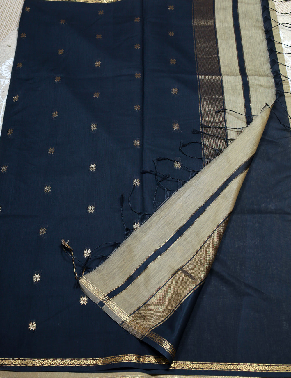 Sandel With Black Makeshwari Silk Cotton Sarees