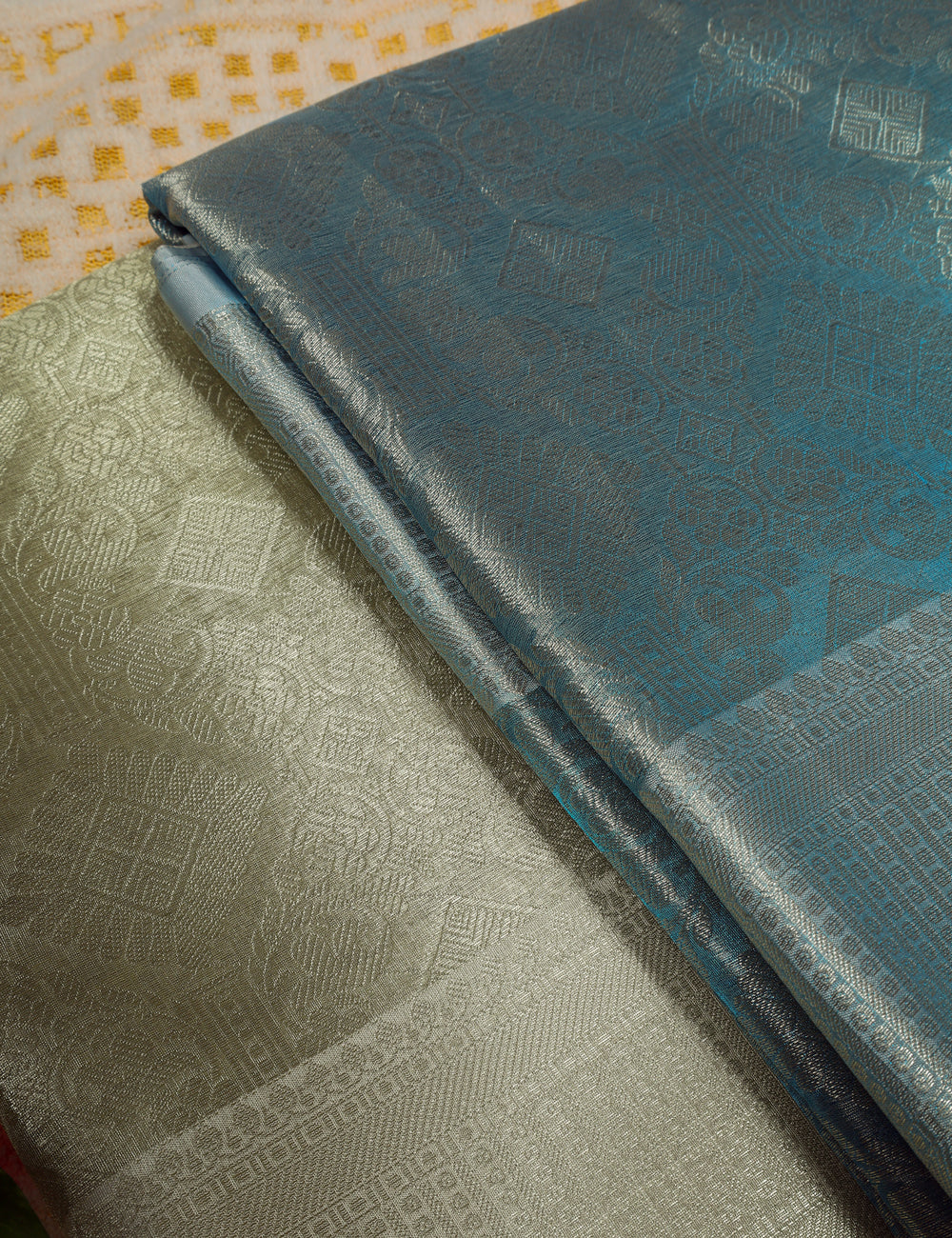 White With Sky Blue Banarasi Tissue Silk Saree