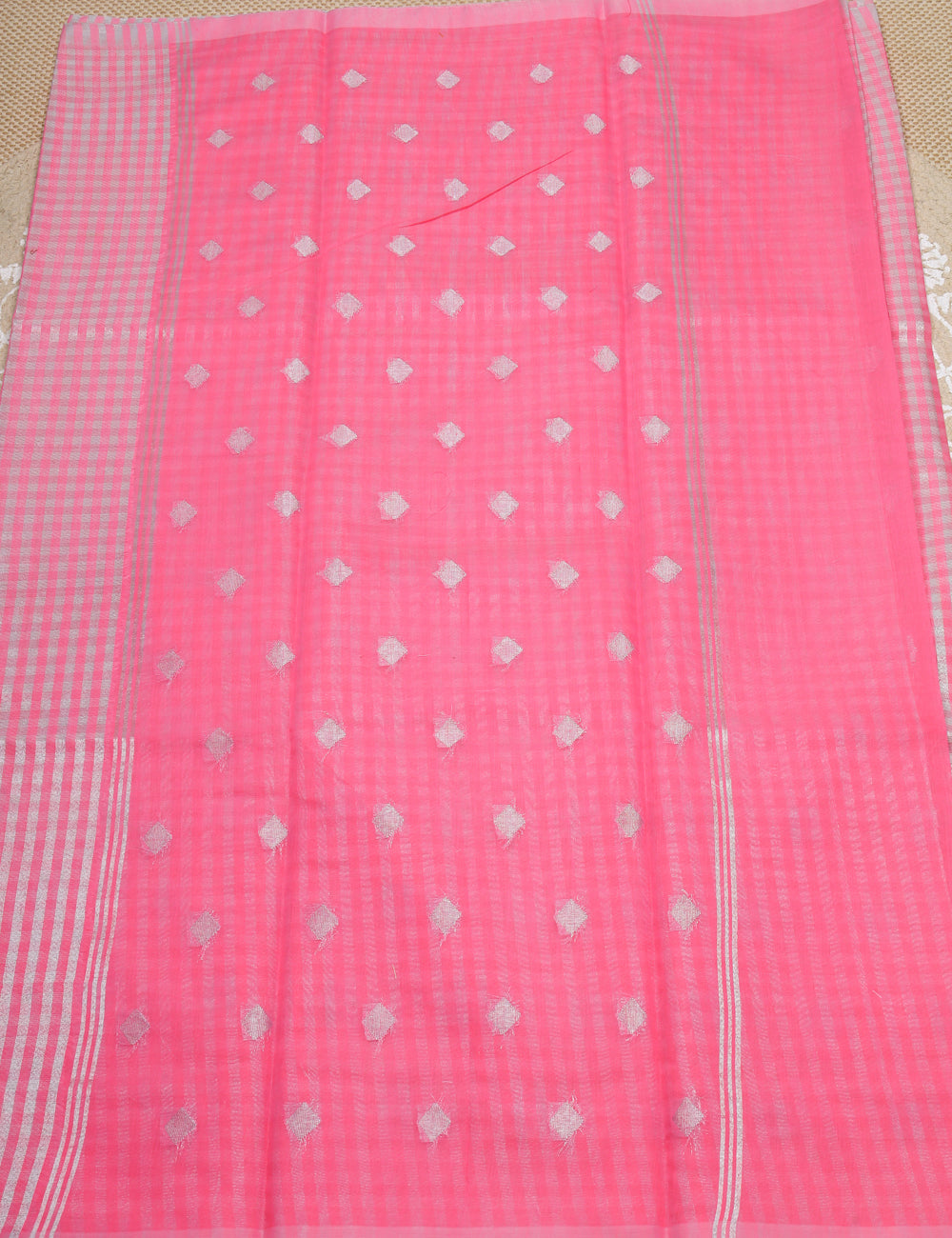 Pink With White Checked Banarasi Tissue Silk Sarees