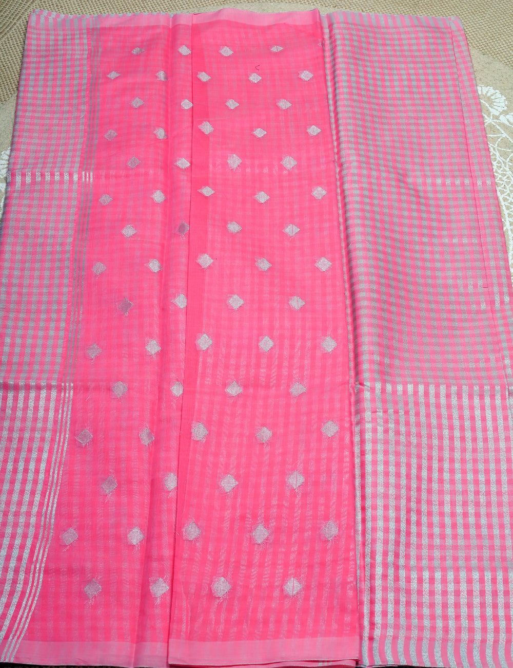 Pink With White Checked Banarasi Tissue Silk Sarees