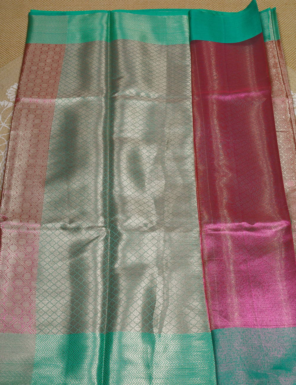 Pink With Ramar Blue Banarasi Tissue Silk Sarees