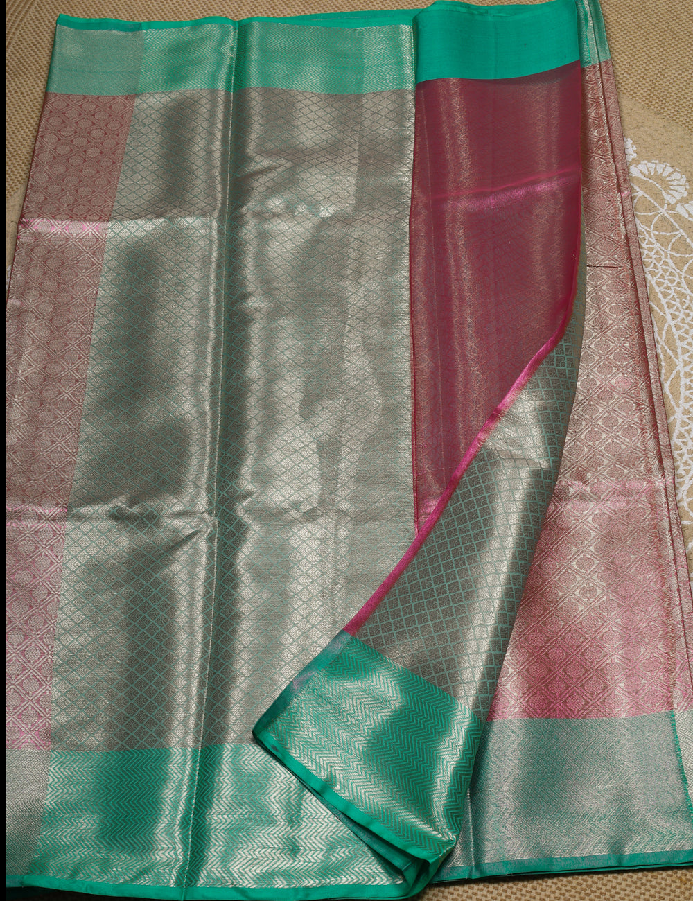 Pink With Ramar Blue Banarasi Tissue Silk Sarees