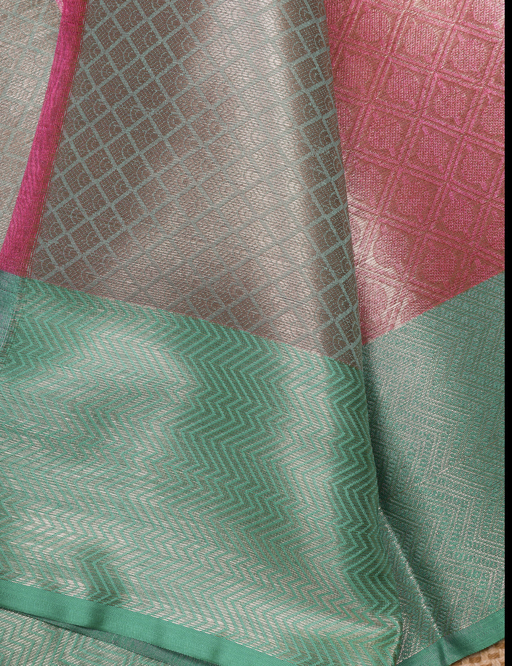 Pink With Ramar Blue Banarasi Tissue Silk Sarees
