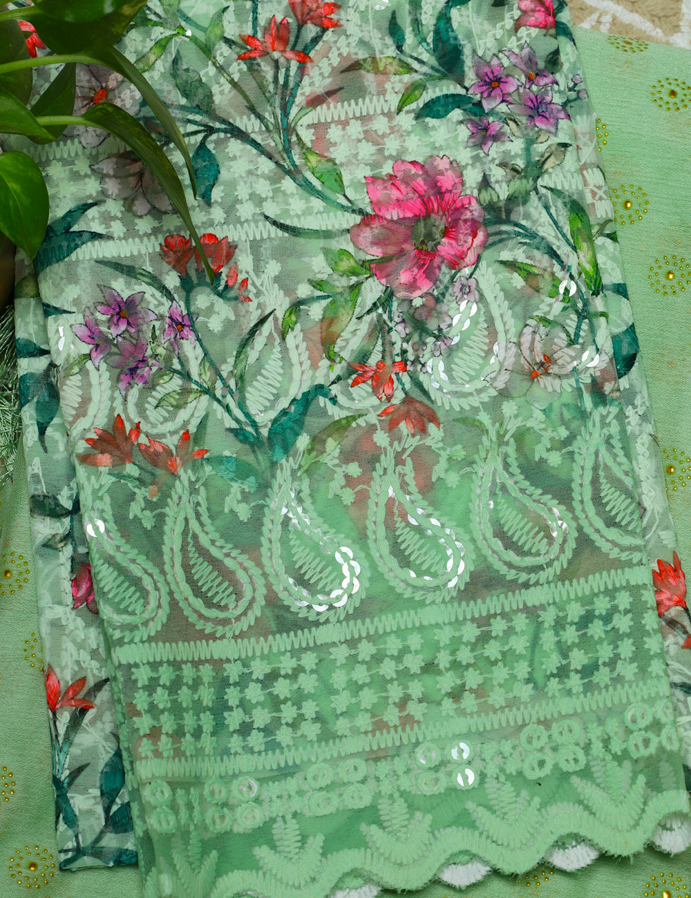 Pista Fancy Chiffon Sarees