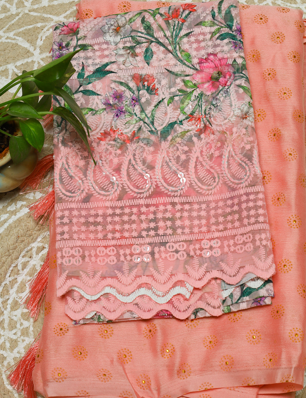 Peach Fancy Chiffon Sarees