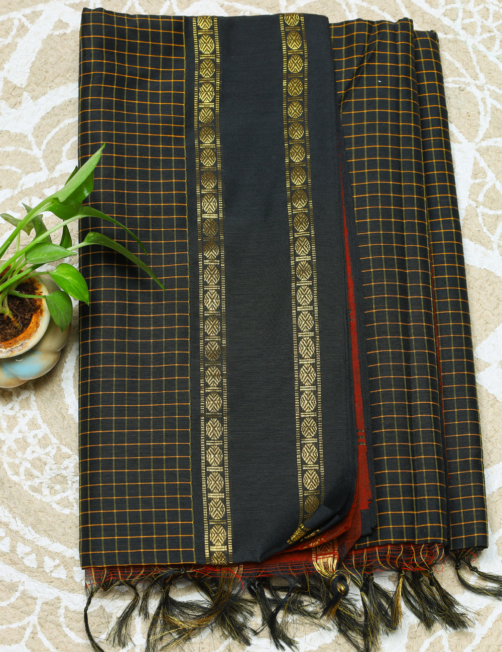 Black Muthukattam Checked Cotton Sarees