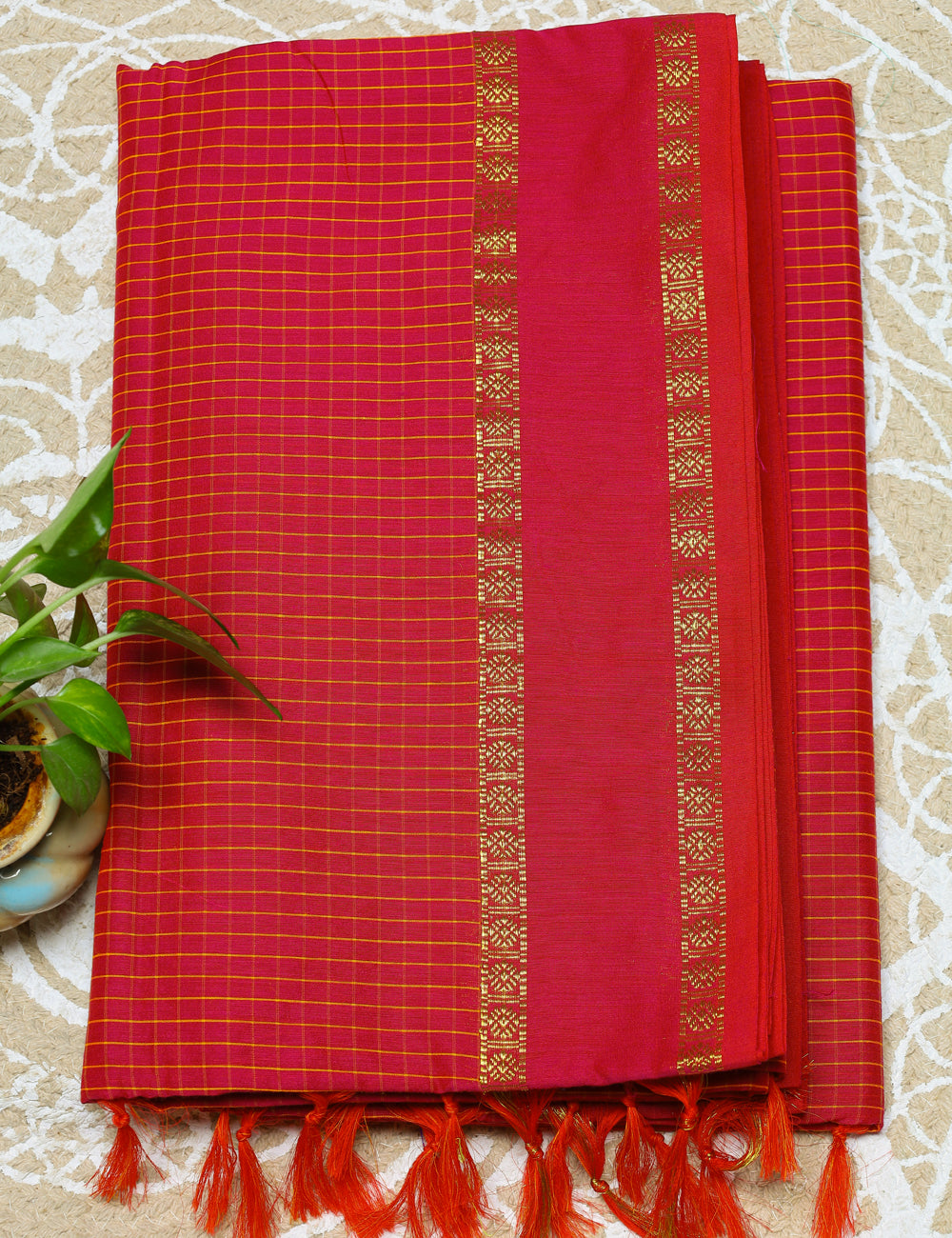 Red Muthukattam Checked Cotton Sarees