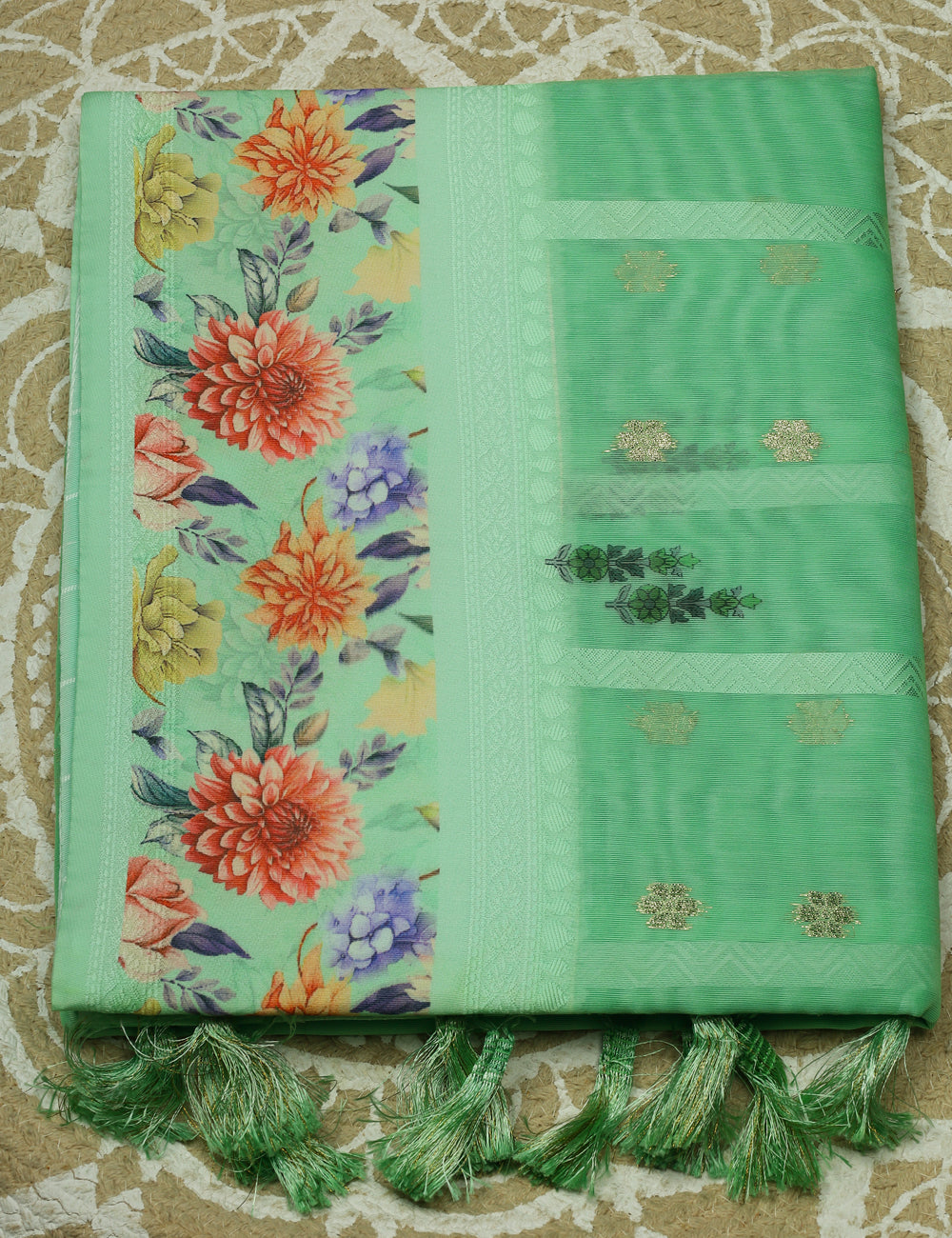 Pista Green Fancy Linen Silk Sarees