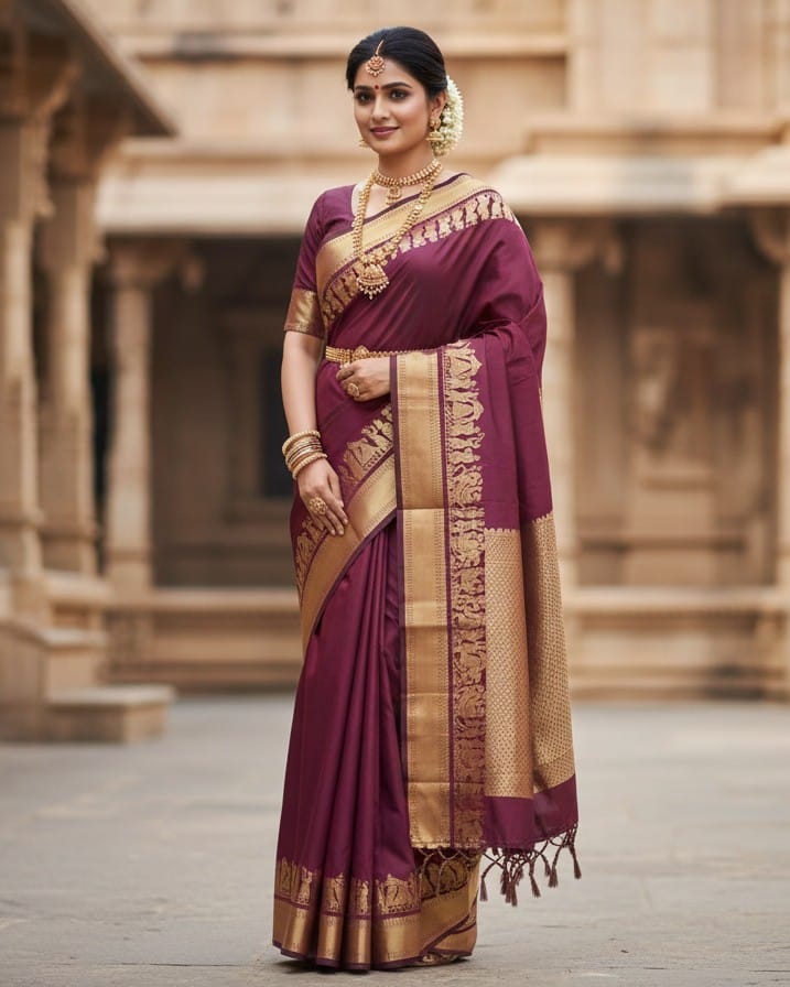 Elephant Design Semi Kanjipuram Soft Silk Sarees