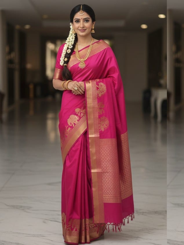 Elephant Design Semi Kanjipuram Soft Silk Sarees