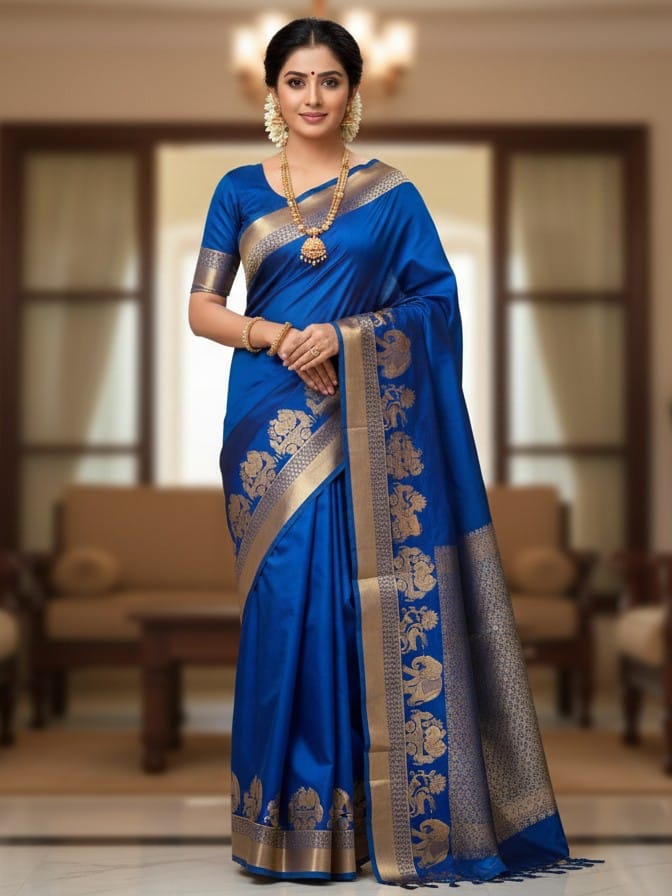 Elephant Design Semi Kanjipuram Soft Silk Sarees