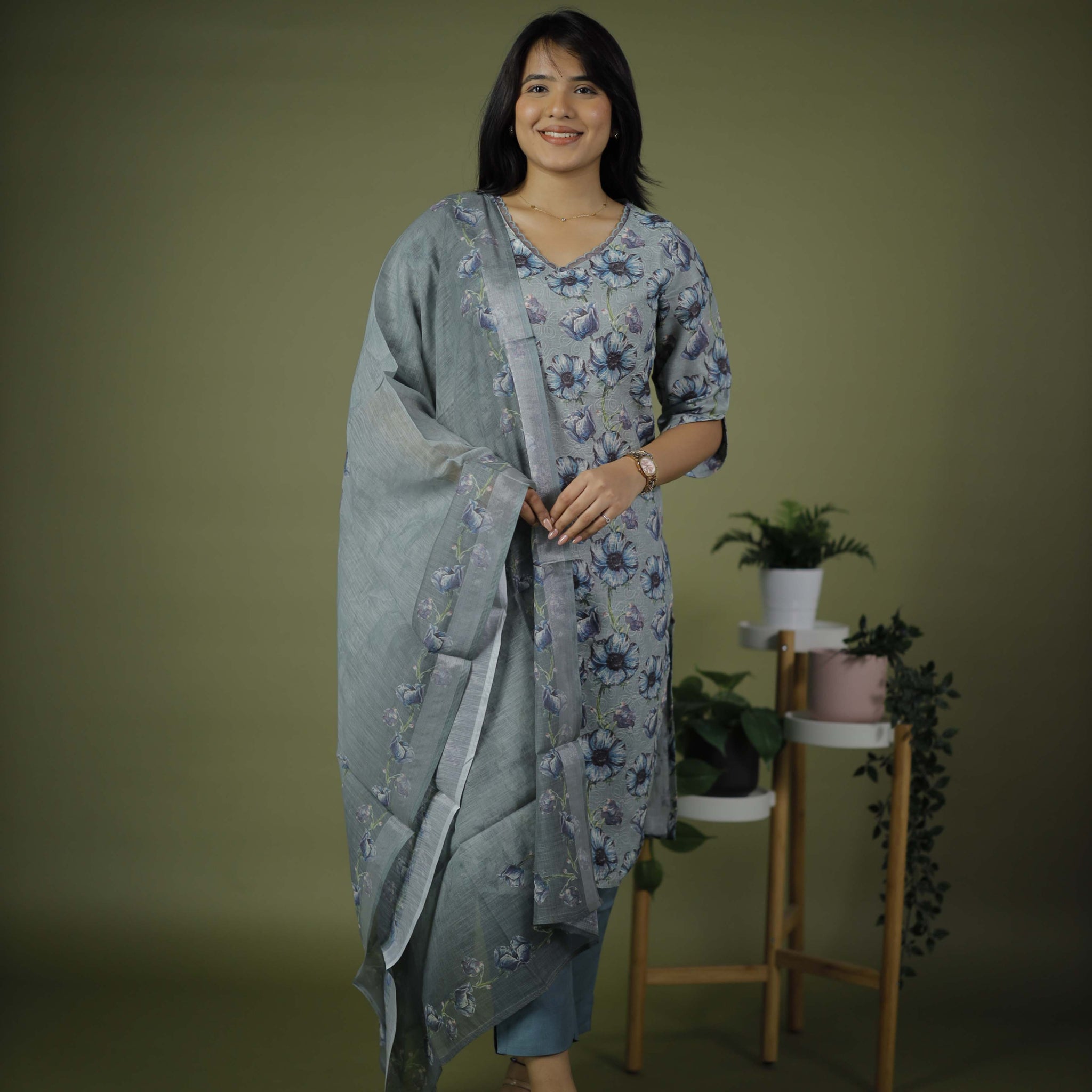 CHANDERI COTTON KURTA SET WITH DUPATTA